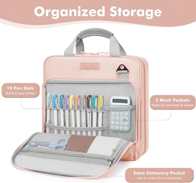 3-Ring Zipper Binder Organizer with Shoulder Strap, 2 Inch Binder | 500 Sheets Zip Up Binder Bag with Multiple Pockets & Storage, Laptop, Books Organizer for School Students and Teachers