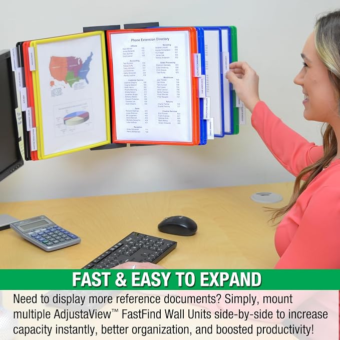 Ultimate Office FASTFIND 10-Pocket WALL Reference Display Organizer, Colors | The Original 10-Pocket Wall Organizer Displays 20-Letter Size Sheets. Flip to Find Your Most Important Documents in Seconds