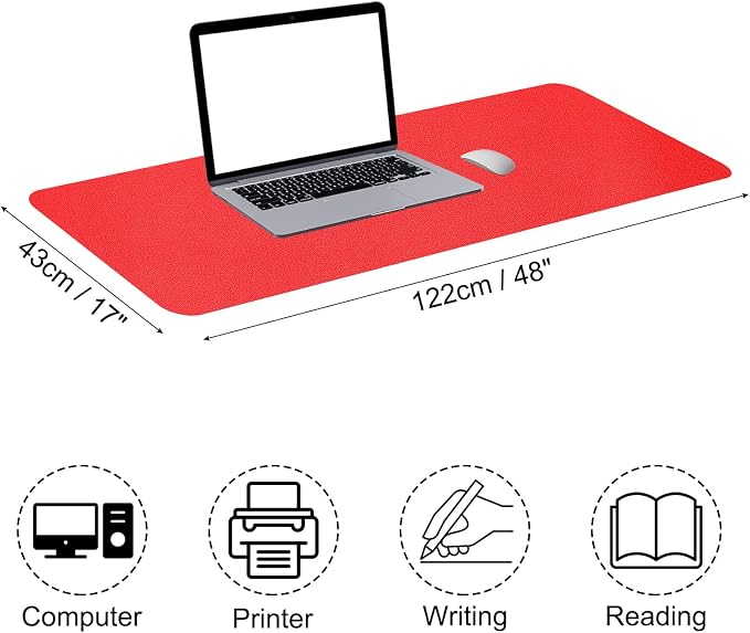 Patikil Desk Mat, 48"x17" Non-Slip Waterproof PU Leather Desk Pad Desktop Protector Double Sided, Red