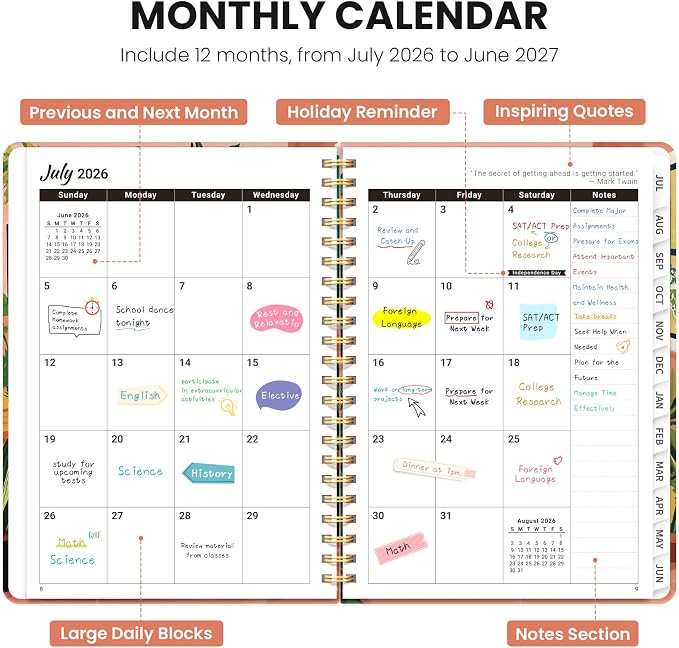 Planner 2026-2027, Academic Year Monthly & Weekly Planner Caledndar, July 2026 - June 2027, Hardcover Large Planning Agenda Book with Tabs for School Office Supplies, 8.5" x 11" - Creative Corner