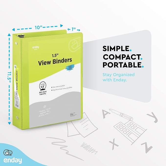 Enday 1.5 Inch Binder (12 Pack - Assorted Colors) 3 Ring Binder 1.5 inch with Clear View Cover and 2 Inside Pocket - for Letter Size 8.5 x 11'' Paper, Ideal for School Supplies, Office, and Home