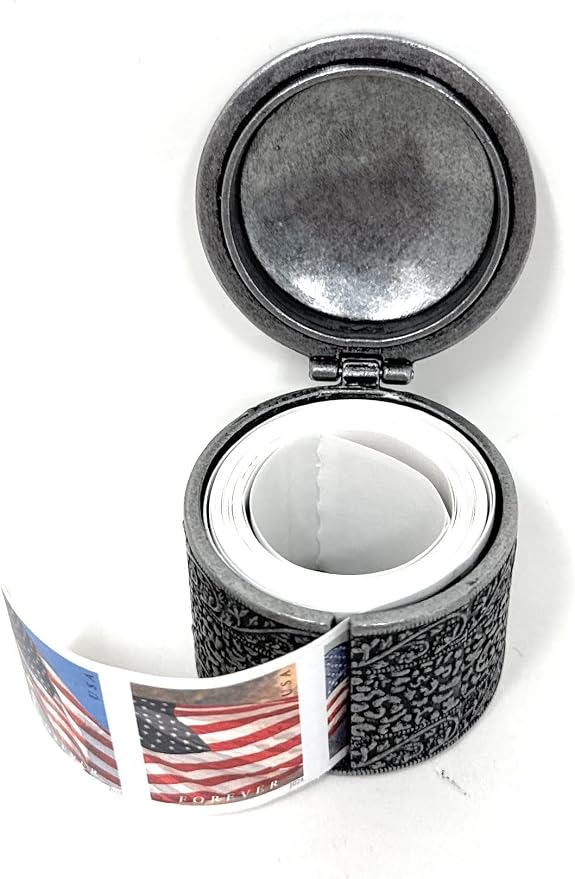 United States Postal Service Floral Metal Stamp Coil Dispenser (Holds a Roll of Forever Postage Stamps) Holder (Silver-TH-01)