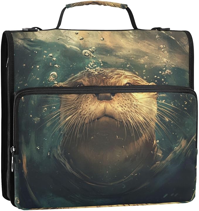 ALAZA Swimming Otters Zipper Binder 1.5 inch 3 Ring Binder Organizer with Shoulder Strap and Handle for Home Office Work