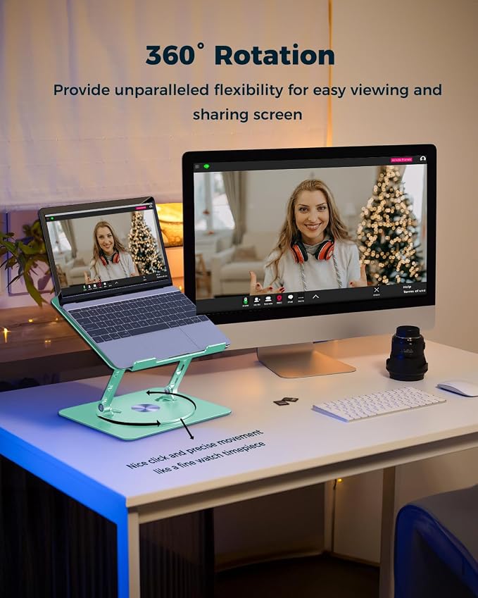 Aoviho 360° Rotating Laptop Stand for Desk | Adjustable, Foldable, Portable Aluminum Ergonomic Riser | Compatible with MacBook, Dell, HP & All Laptops 10-16 inch | Mint Green