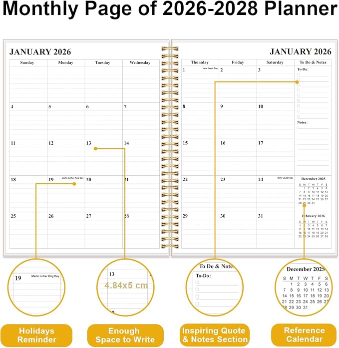 2026-2028 Monthly Planner - 36 Month PLanner Calendar from January 2026 to December 2028, 3 Year Planner 2026-2028 with Flexible Cover, Inner Pocket, Perfect for Home | School | Office, 8.5" x 11", Green Leaf