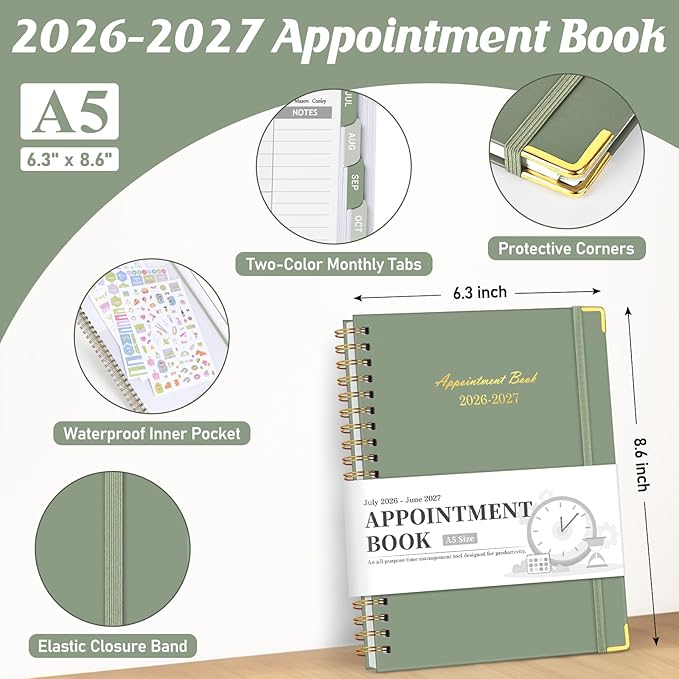 Appointment Book 2026-2027, 30-Minute Interval Hourly Planner, 6.3"×8.6"