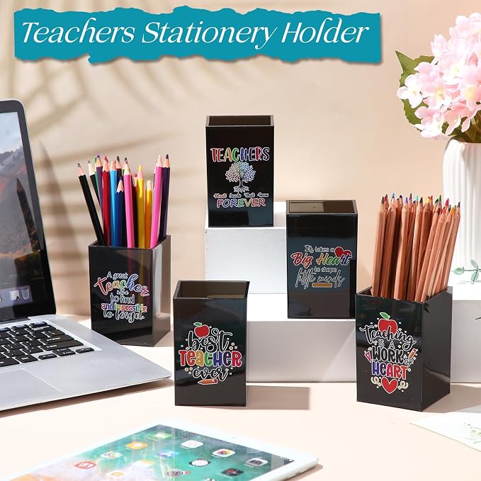 Cholemy 10 Pack Teacher Appreciation Gifts Bulk Pencil Holders Acrylic Pen Holder Desk Organizer Pencil Cup Containers for School Office Home Supplies Christmas Teacher Gifts(Black)
