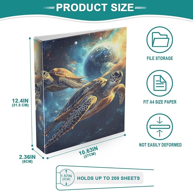 ALAZA 3 Ring Binder Two Turtle Earth Clipboard Round Ring Binder Holds 1.5 Inch Three Rings Binders for Office Supplies, 1Pack