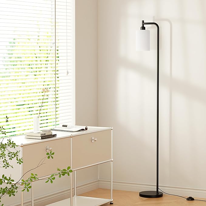 Ziisee Floor Lamps for Living Room - Standing Lamp with Frosted White Glass Shade, Modern Industrial Floor Lamp with LED Bulbs, Black Tall Lamp for Bedroom Office(Light Bulb Included)
