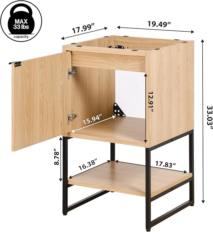 JONATHAN Y Juhl 20" Chevron Freestanding Bathroom Vanity Cabinet, Oak | Modern Minimalist Design, 18" Deep 33" Tall, Soft-Close Door, Interior And Open Shelves, Sink Not Included