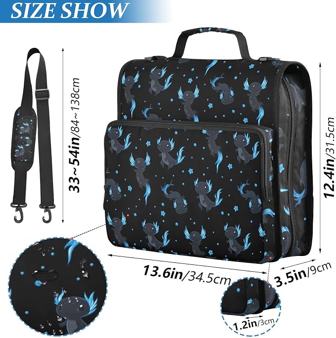 Cute Axolotls Binder Bag 3 Ring Zipper with Handle Shoulder Strap | for School Work Office Organizer Storage Case