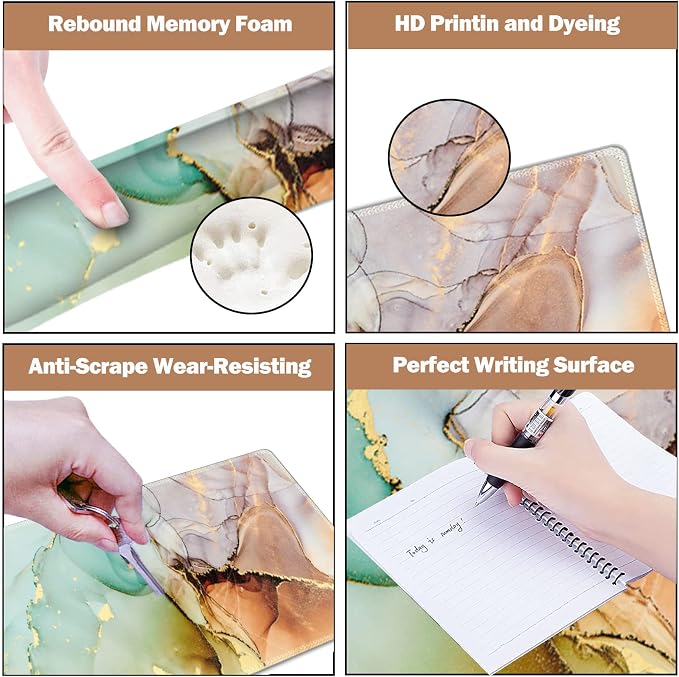 Large Gaming Mouse Pad, Keyboard Wrist Rest Pad & Wrist Support Mousepad Set, Stitched Edge, Extended, Non-Slip Base, Memory Foam Desk Mat for Office, Home, Abstract Art Marble