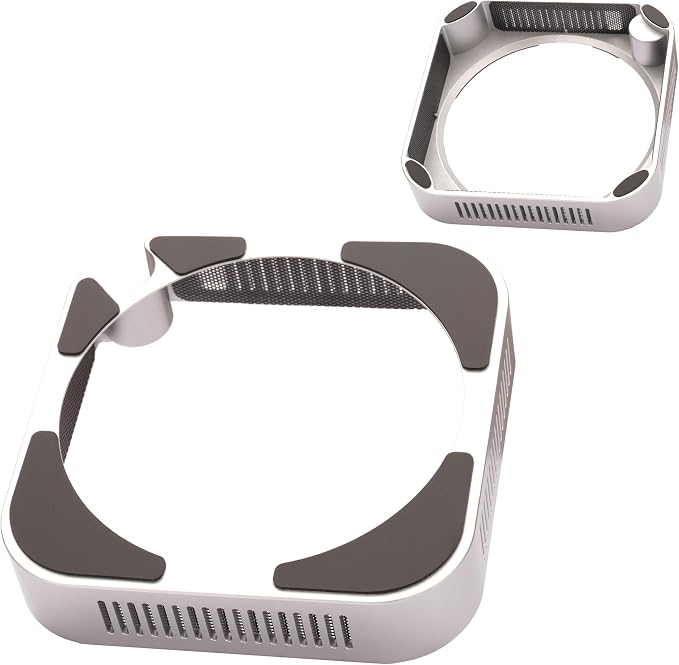 M4 M5 Mac mini Stand, Silver Holder for Mac mini 2024-2026 with Ventilation Heat Dissipation Cooling, Desk Mount Accessories with Anti-Slip Silicone and Dust-Proof Nets