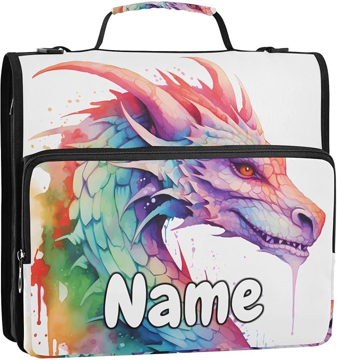 Custom Colorful Dragon 3 Ring Binder Bag 1.5 inch Personalized Name Binder Organizer 500 Sheet Documents Storage for School Office