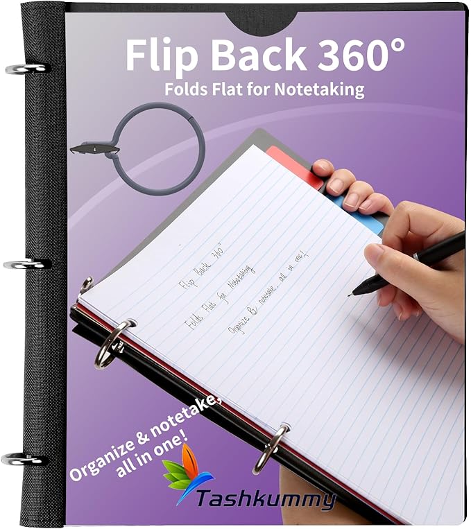 360 Degree Pivotable Binder, Upgraded 3 Ring Binder 1 inch, Flexible Binders 3 Ring, Foldable Three Ring Binders, Purple