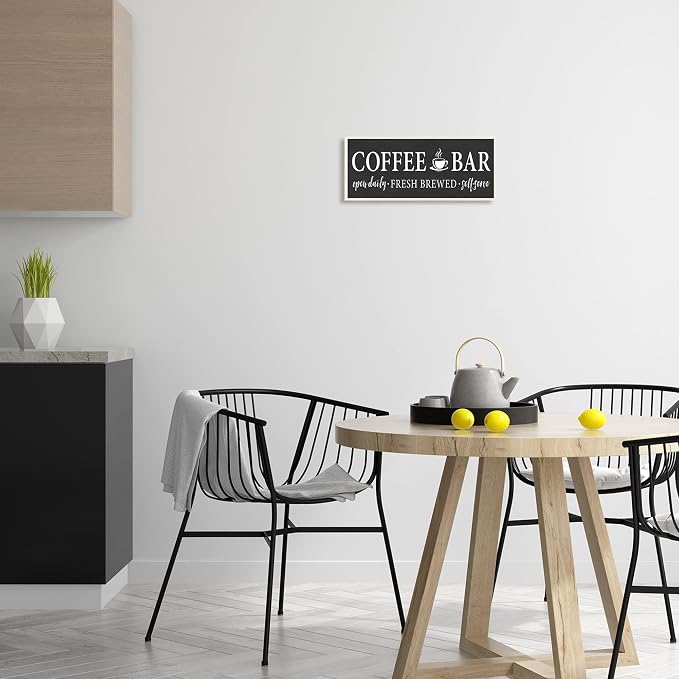 Stupell Industries 'Coffee Bar Open Sign Casual Black Design', Wall Plaque Art, 17 x 7 Inches, Easy to Hang and Sturdy, Made in USA, by Lettered and Lined | Stupell Industries | 17 x 7 Inches, Easy to Hang and Sturdy, Made in USA, by Lettered and Lined