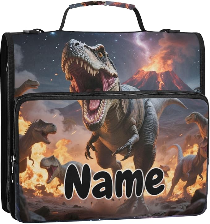 Custom Dinosaurs Roar 3 Ring Binder Bag 1.5 inch Personalized Name Binder Organizer 500 Sheet Documents Storage for School Office