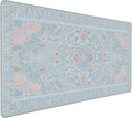 Giant Floral Desk Pad, Blue XXL Long Mouse Mat with Anti-Slip & Stitched Edge, Cute Office Decor for Women, Home Computer Workstation