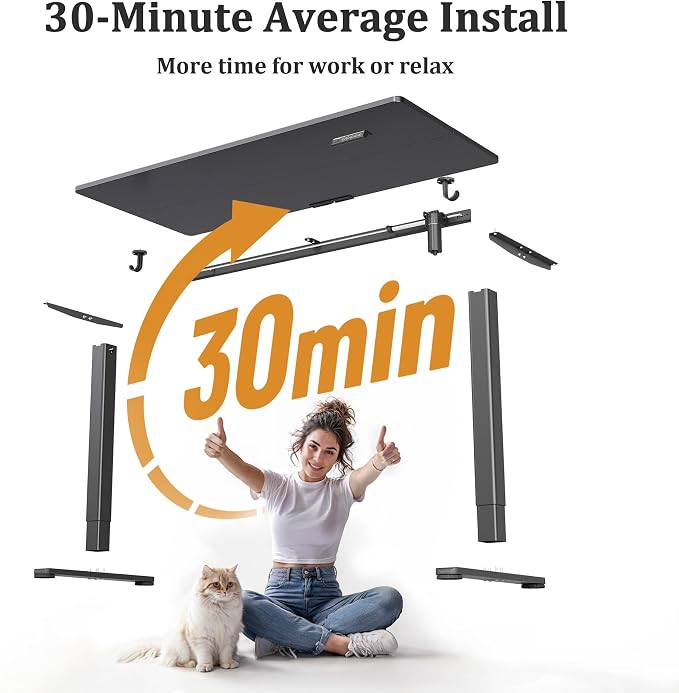 Claiks Electric Height Adjustable Standing Desk, 55x24 Inch, Black | Smooth Height Adjustment, 3 Memory Presets, Cable Management Hub&Hook, Stable Steel Frame, 176lbs Capacity, Easy Assembly