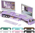 gianotter Dual Monitor Stand Riser With Drawer and 2 Pen Holders | Computer Monitor Stand Desk Organizer and Accessories Desk Shelf for Top of Desk (Purple)