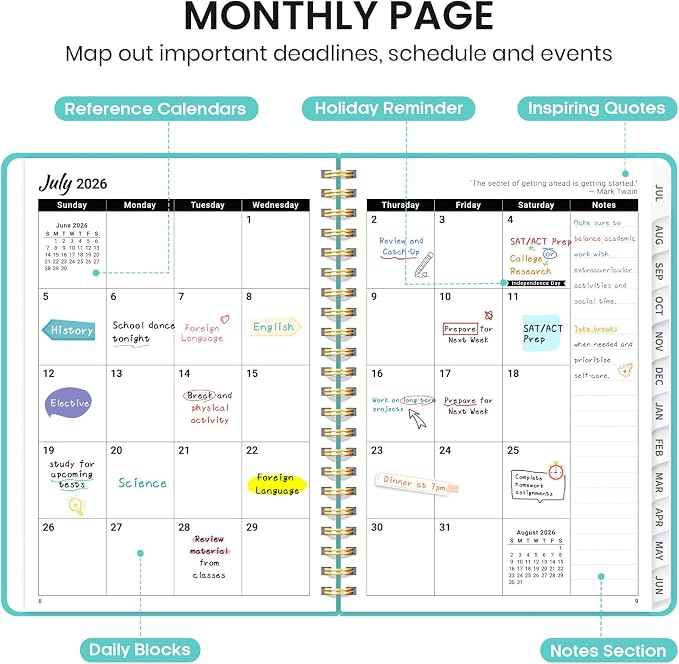 Taja 3 Pack Planner 2026-2027, Jul 2026-Jun 2027 Monthly & Weekly Planner | 6.3" x 8.5", Hardcover Academic Calendar, Teacher Student Planning Book for Office School Supplies, 3 Aquamarine