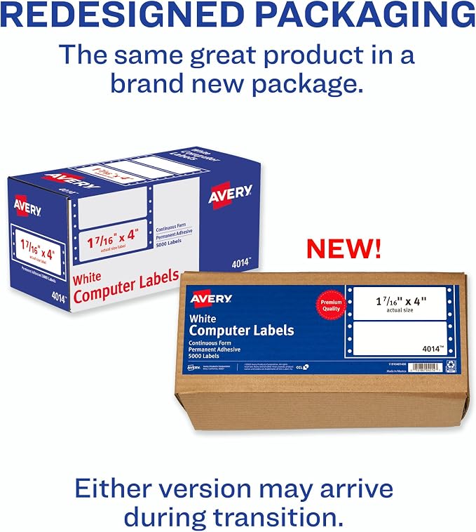 Avery White Computer Labels, 1-7/16" x 4", Dot Matrix and Pin-Feed Printer Compatible, 5,000 Total (4014)
