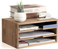 KIRIGEN Wooden Desk Organizer 3-Tier Letter Tray and Paper Sorter, Brown | Solid Wood Paper Tray Document Holder Organizer for Letters, Files, Folders, Mail, Magazines and Office Supplies