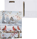 Winter Red Birds Snowy Farm House 3 Ring Binder 1.5" Decorative D-Ring Binder with Clipboard&3 Clear Pockets, Holds 200 Sheets A4 Size Paper Waterproof Binders for School Home Office