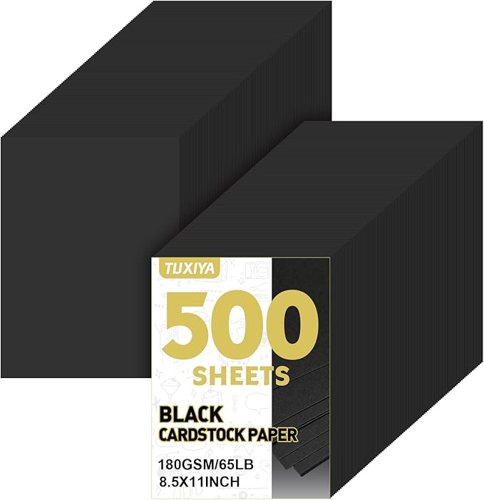 TUXIYA 500 Sheets Black Cardstock Paper,8.5" X 11" Card Stock 180 GSM/65 LB | Cardstock Printer Paper Construction Paper Black Card Stock for Art, Invitations, DIY Cards, Watercolor & Craft Projects