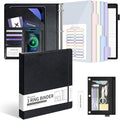 Ospelelf Leather 3 Ring Binder for Letter Size Documents with Pocketed Dividers, 1 Inch Round Rings, Holds 175 Sheets, Binders with Storage Bag & Notepad, for Office School Home Organization, Black