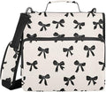Aslsiy Zipper Binder Bag for Girls Boys Black Bows on Beige 1.5 inch 3-Ring Binder Organizer with Shoulder Strap for School Office Supplies