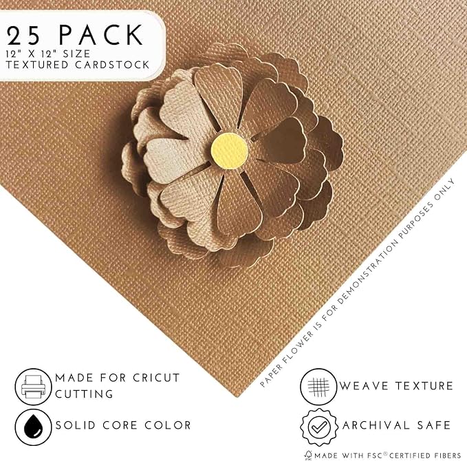 PEANUT BUTTER—12x12 Textured Cardstock | 80lb Textured Brown/Tan Scrapbook Paper | Premium Cardstock for Cricut Cutting | 25 Sheets