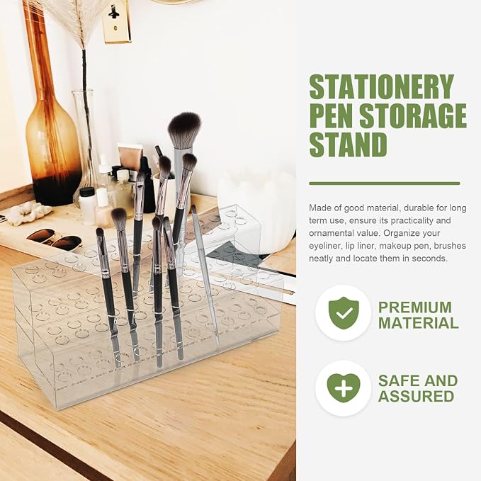 Tofficu Acrylic Multi-Slot Pen Display Holder, 48-Slots Transparent Desk Organizer for Pens, Markers & Brushes, Clear Acrylic Stand for Home Office & Art Supplies