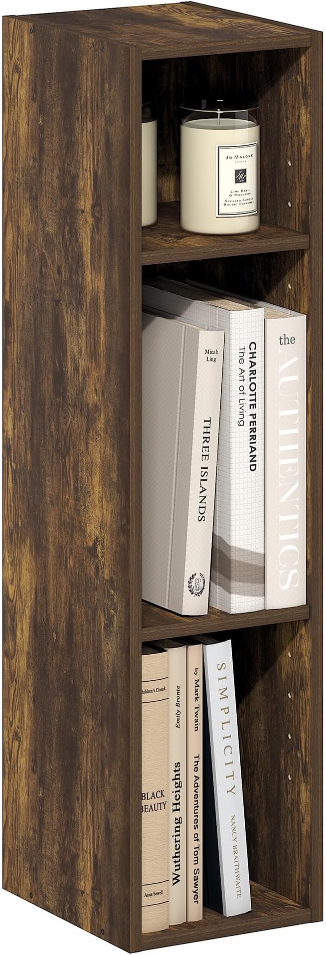 Furinno Fulda Book Shelf, 3-Tier Narrow Bookshelf, Bookcase with 8-in Width Storage Shelf, 9.3 x 7.9 x 31.5, for Living Room, Bedroom, Home Office, Amber Pine
