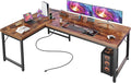 Huuger 55 Inch L Shaped Desk with Power Outlets & 0.95 Inch Thicker Desktop | Reversible Computer Desk, Larger Office Corner Gaming Desk, Metal Frame, for Home Office, Study, Rustic Brown