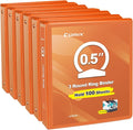 COMIX Sturdy 0.5 Inch 3 Ring Binder with Clear View Cover | 0.5"Heavy Duty Round Ring,PVC-Free Board,Holds 100 Letter Sheets,Wholesale for Offices & Classrooms,6 Pack (Orange)