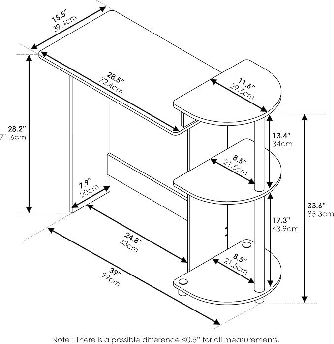 Furinno COMPACT Desk, 28.5" Wide Gaming Desk with Shelves, Computer Desk with Book Shelf, Office Desk for Home Office, Study Room, Dorm, Bedroom, Americano