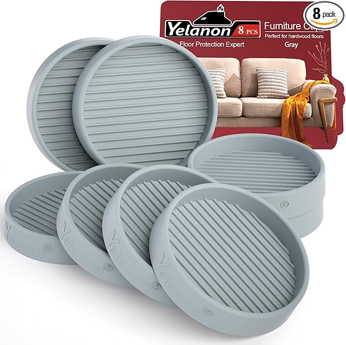 Furniture Coasters - 8 Pcs 2”Round Furniture Caster Cups - Non Slip Pads Hardwoods Floors Non Skid Furniture Grippers Rubber Furniture Feet Anti Slide Floor Protector for Bed Couch Stoppers Gray