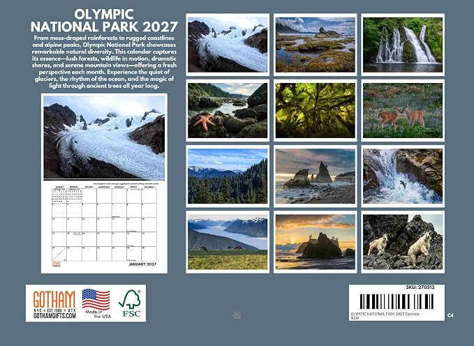 Olympic National Park Calendar 2027 Monthly Wall Calender 12 Month | American Made In The USA