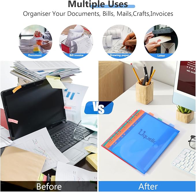 Uquelic Document Organizer, Soft PVC 3 Ring Binder with 12 Pockets | Colorful Zipper Binder with Dividers Letter Size, Large Capacity Cute Folder for School, Office & Home Use (Black)