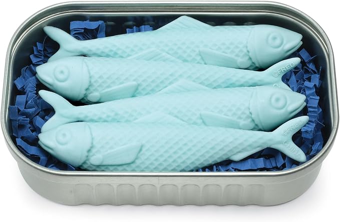Genuine Fred Sardine ERASERS, Set of 4 Fish-Shaped Erasers, Quality Materials, Fun Desk Accessory, Packed in Charming, Well-Designed Sardine Tin, Perfect for School, Home, Office, and Gifts