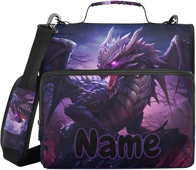 Custom Dragon Purple 3 Ring Binder Bag 1.5 inch Personalized Name Binder Organizer 500 Sheet Documents Storage for School Office