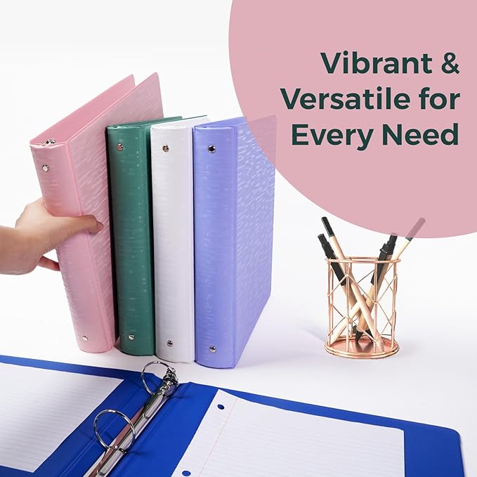 POPRUN 3 Ring Binder 1.5 Inch, PVC-Free, Holds 325 Sheets of 8.5 x 11 Paper, Extra Durable Organizer with 2 Pockets for School & Office, Heavy-Duty, 4 Pack, Prussian Blue