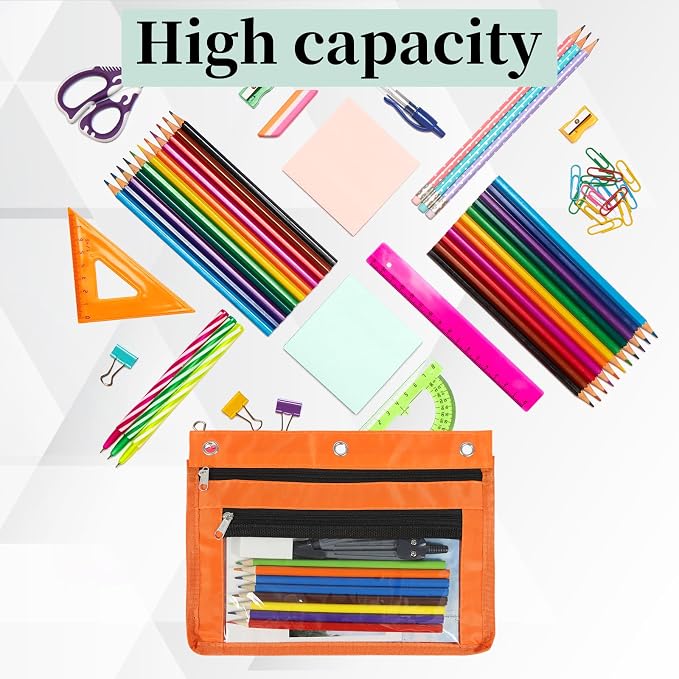 YoeeJob 18 Pack 1 Inch Expandable Zipper Pencil Pouches with Clear Window for 3 Ring Binder, Suitable for School & Office（Colourful）