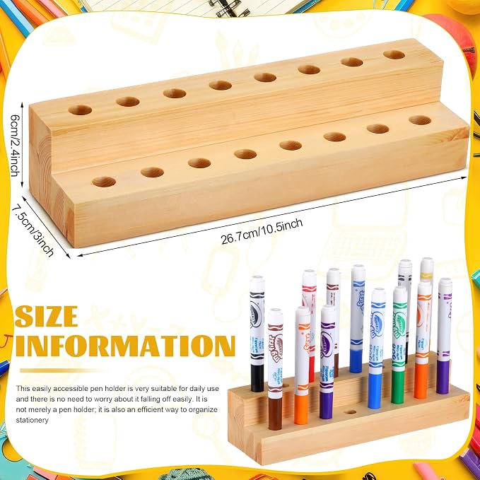 Cinnvoice Wooden Marker Stand Marker Pen Holder Storage Organizer for Classroom Display Stand Paint Brush Holder for Organization Storage Supplies(16 Holes)