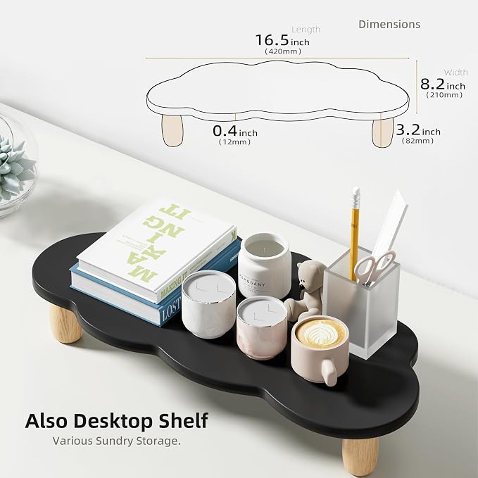 AFOOYO Monitor Stand Riser,Cloud Shape Wood Computer Monitor Stand, 16.5IN Monitor Stand Riser, Multi-Purpose Desktop Organizer Riser for Computer,Laptop,Printer,TV,Black