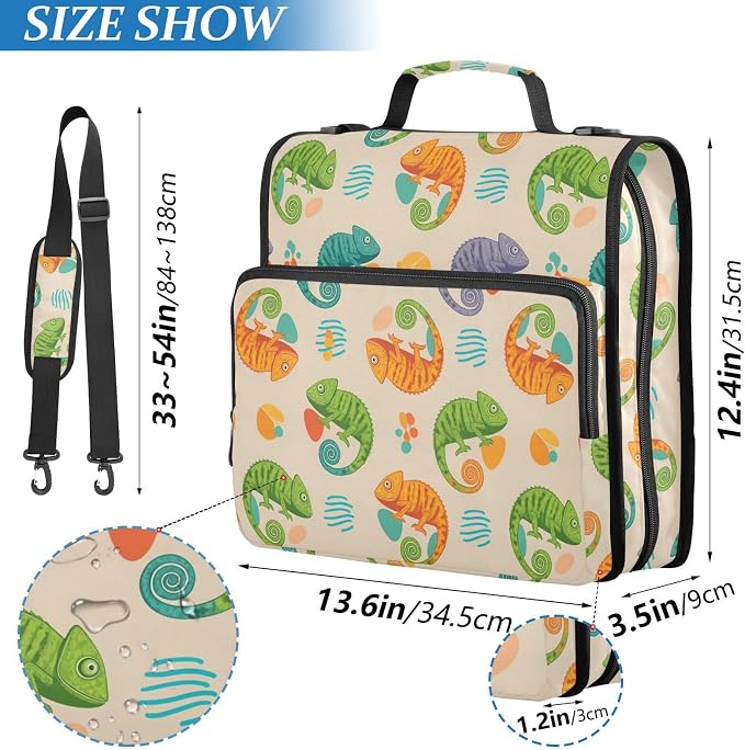 Chameleon Khaki Print Zipper Binder Bag 3 Ring with Shoulder Strap & Handle Multi Pocket Binder Organizer Bag Large Capacity for School Office Supplies