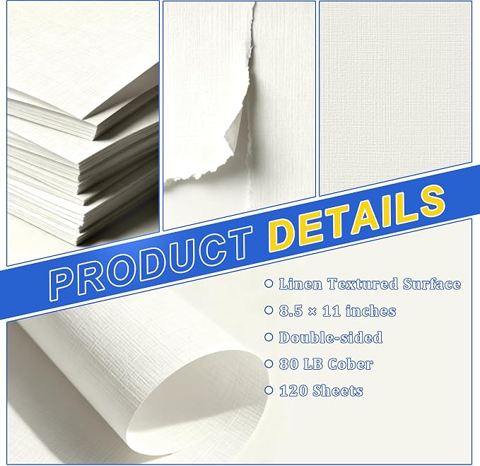 Linen Textured Cardstock 80lb 120 Sheets 8.5x11 Inch Craft Paper for Invitations Printing Scrapbooking DIY Crafts | Ivory