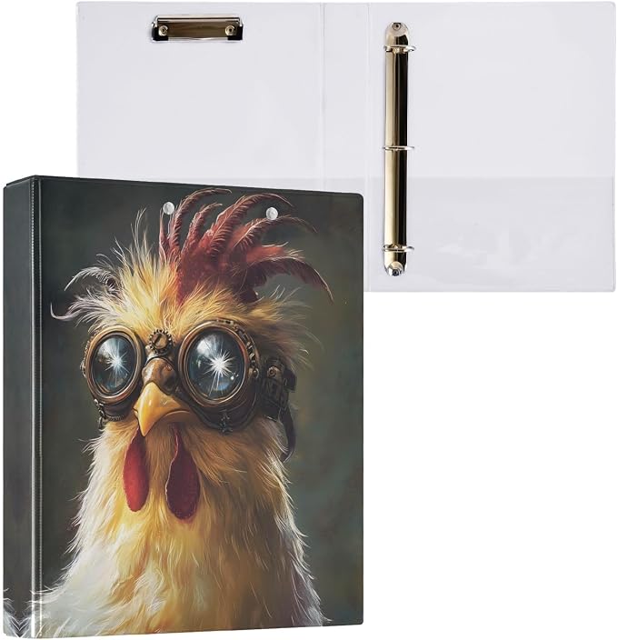 3 Ring Binder Funny Rooster 1.5" Round Ring Binders View Binder with 200 Sheet for Women Men Office Kids School Supplies, 1 Pack