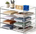 Leffis 5 Tier Acrylic Desk Organizer, Clear Paper File Folder Holder Letter Tray, Desktop Document Sorter for Office Home School Classroom, Tiered Storage Rack for Papers Bills Mail Supplies